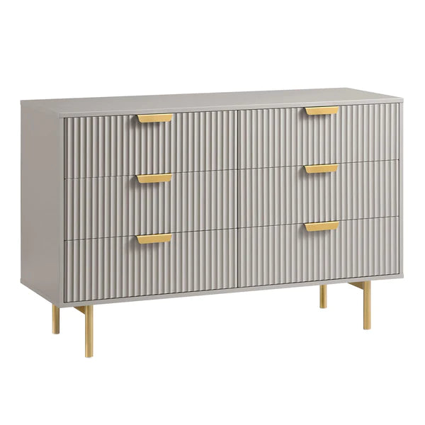 Modern Solid Wood Chest of 6 Drawer - Taupe Finish
