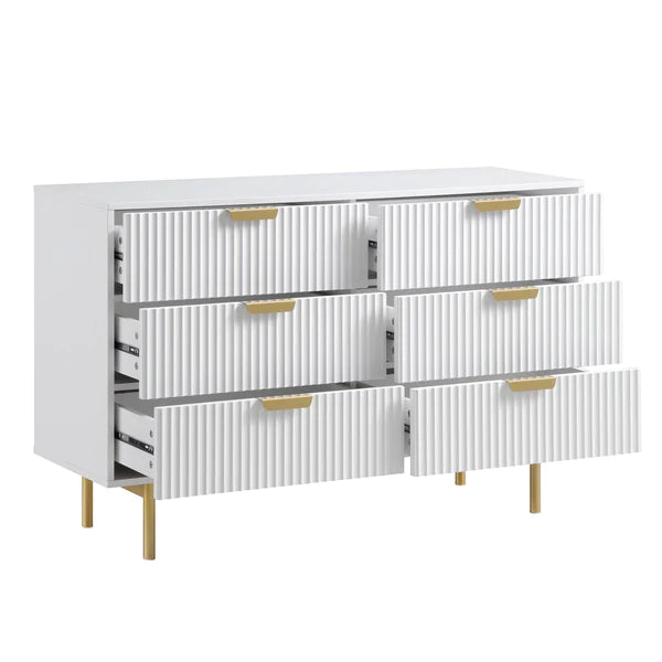 Modern Solid Wood Chest of 6 Drawer - White Finish