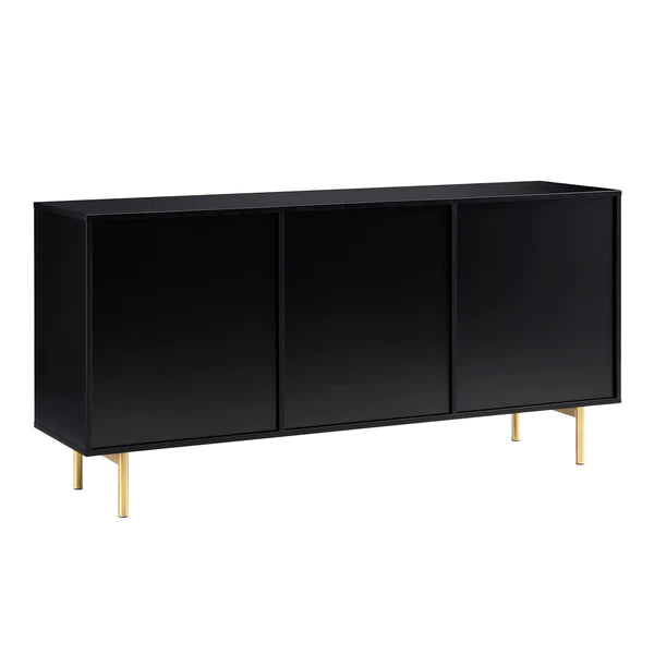 Modern Solid Wood Stripped Design Sideboard - Black finish