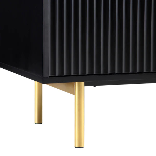 Modern Solid Wood Stripped Design Sideboard - Black finish