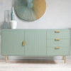 Modern Solid Wood Stripped Design Sideboard - Green finish