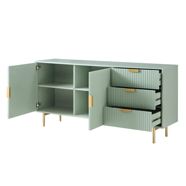 Modern Solid Wood Stripped Design Sideboard - Green finish