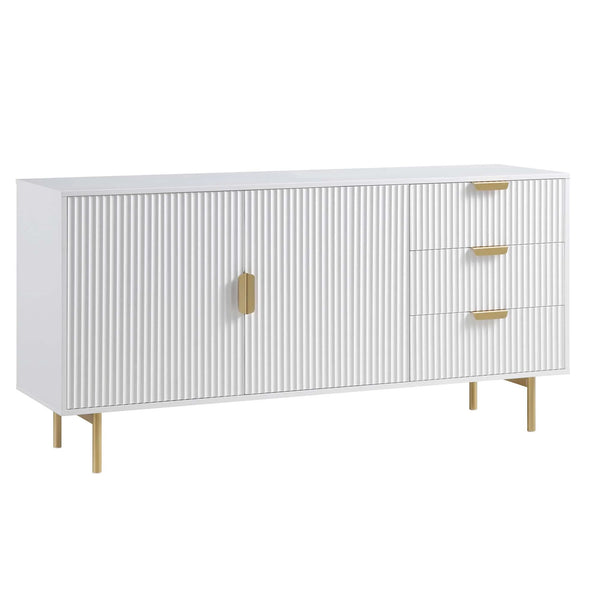 Modern Solid Wood Stripped Design Sideboard - White finish