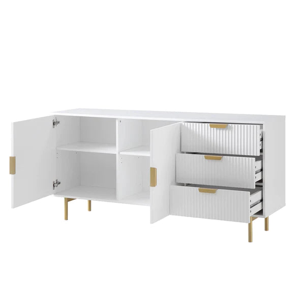 Modern Solid Wood Stripped Design Sideboard - White finish