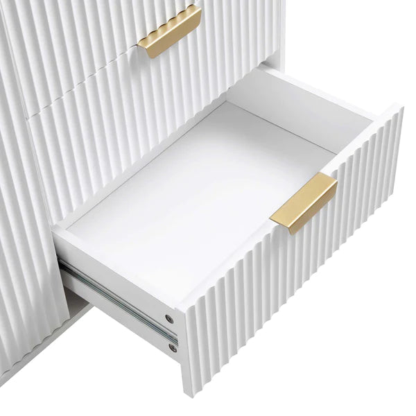 Modern Solid Wood Stripped Design Sideboard - White finish