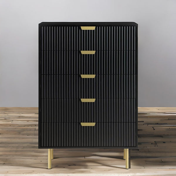 Modern Solid Wood Chest of 5 Drawer - Black Finish