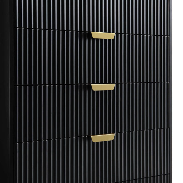 Modern Solid Wood Chest of 5 Drawer - Black Finish