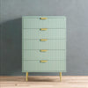 Modern Solid Wood Chest of 5 Drawer - Green Finish