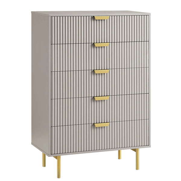 Modern Solid Wood Chest of 5 Drawer - Taupe Finish