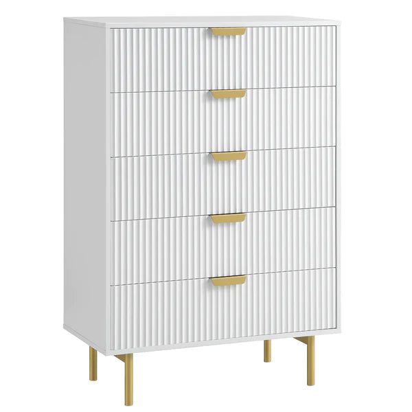 Modern Solid Wood Chest of 5 Drawer - White Finish