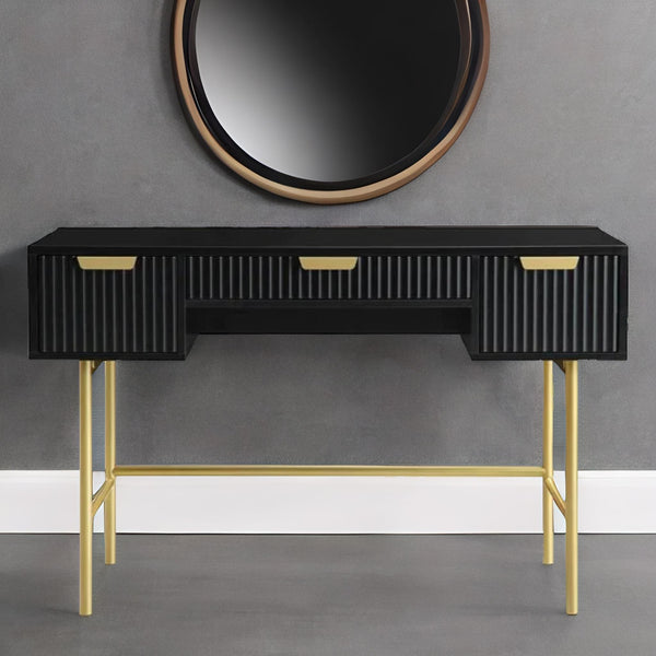 Solid Wood Dressing Table Stripped Design - Black Finish