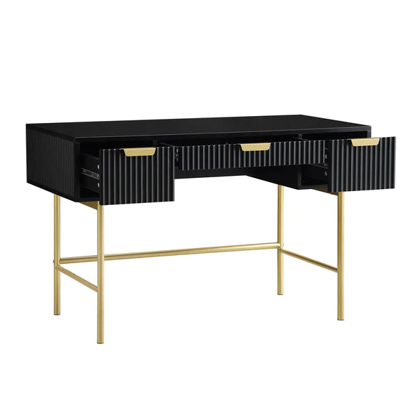 Solid Wood Dressing Table Stripped Design - Black Finish