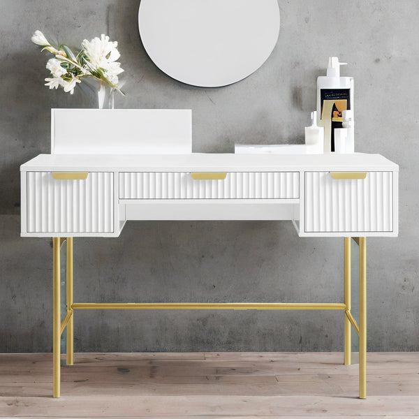 Solid Wood Dressing Table Stripped Design - White Finish