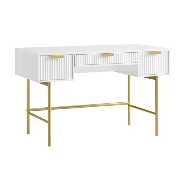 Solid Wood Dressing Table Stripped Design - White Finish