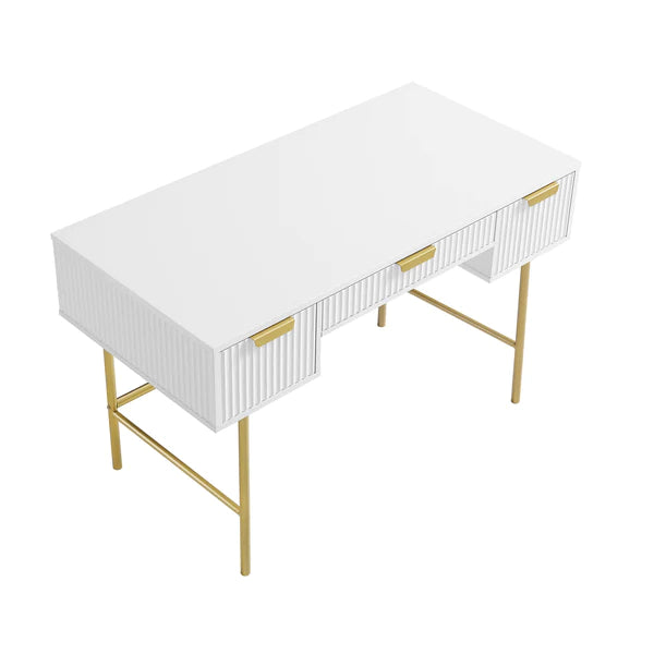 Solid Wood Dressing Table Stripped Design - White Finish