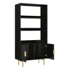 Modern Solid Wood Tall Bookcase With Doors - Black Finish