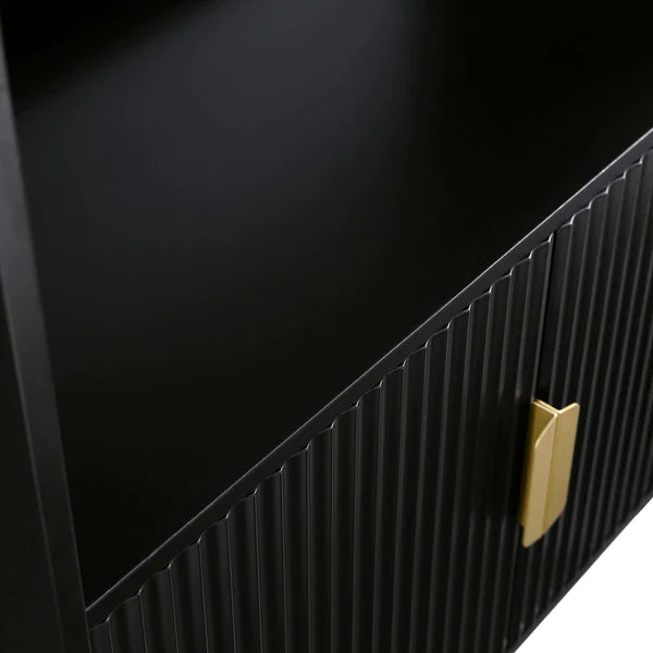 Modern Solid Wood Tall Bookcase With Doors - Black Finish