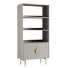 Modern Solid Wood Tall Bookcase With Doors - Taupe Finish