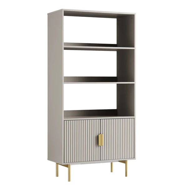 Modern Solid Wood Tall Bookcase With Doors - Taupe Finish