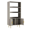 Modern Solid Wood Tall Bookcase With Doors - Taupe Finish