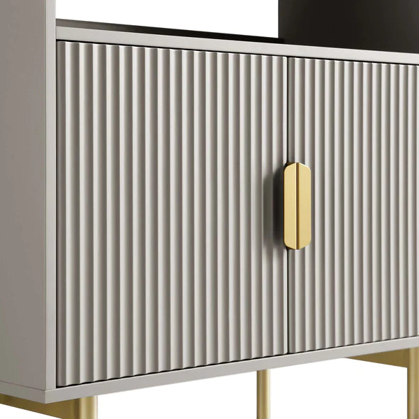 Modern Solid Wood Tall Bookcase With Doors - Taupe Finish