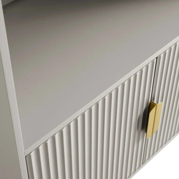 Modern Solid Wood Tall Bookcase With Doors - Taupe Finish