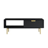 White Solid Wood Coffee Table With Drawer- Black Finish