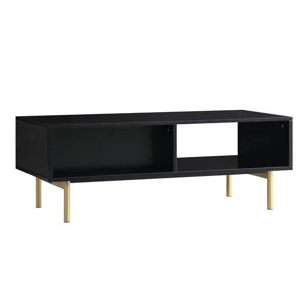 White Solid Wood Coffee Table With Drawer- Black Finish