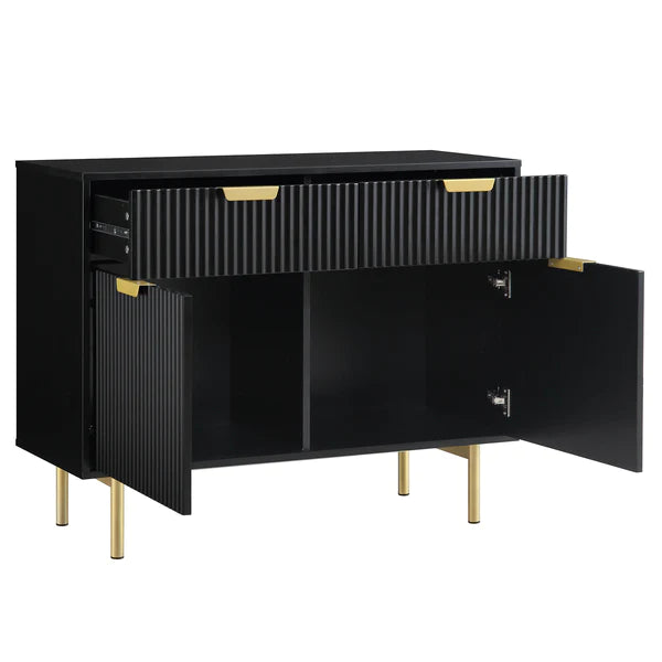 Modern Solid Wood 2- Door Cabinet With Drawers - Black Finish