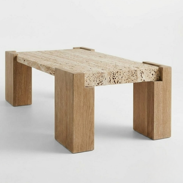 Barnaul Solid Wood & Travertine Coffee Table