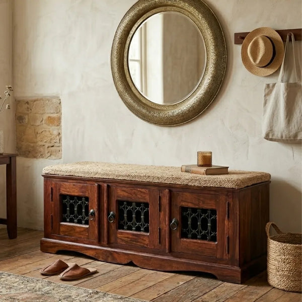 Bassonia Sheesham Wood Bench In Honey Oak Finish