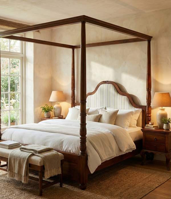 Frenchiya Teakwood Poster Bed In Walnut Finish