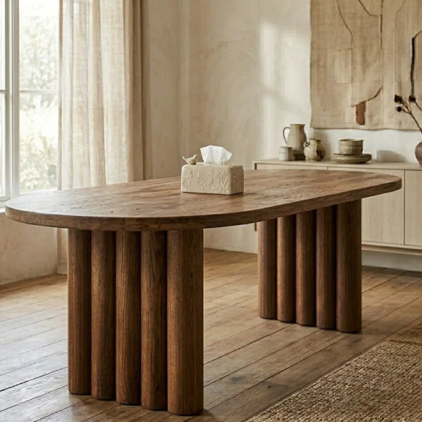 Belfast Solid Wood Oval Dining Table- Brown Finish