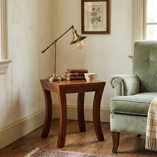 Benbecula Solid Wood Set of 3 Side Table In Natural Finish