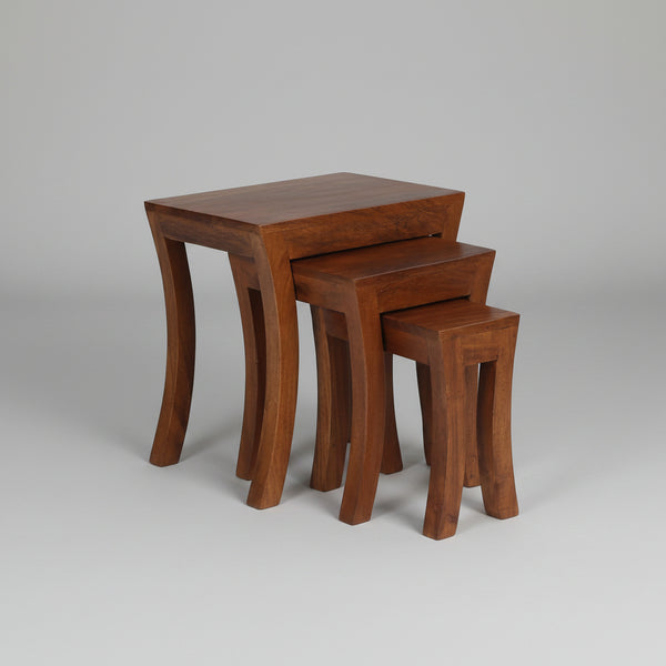 Benbecula Solid Wood Set of 3 Side Table In Natural Finish