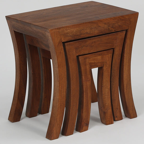 Benbecula Solid Wood Set of 3 Side Table In Natural Finish