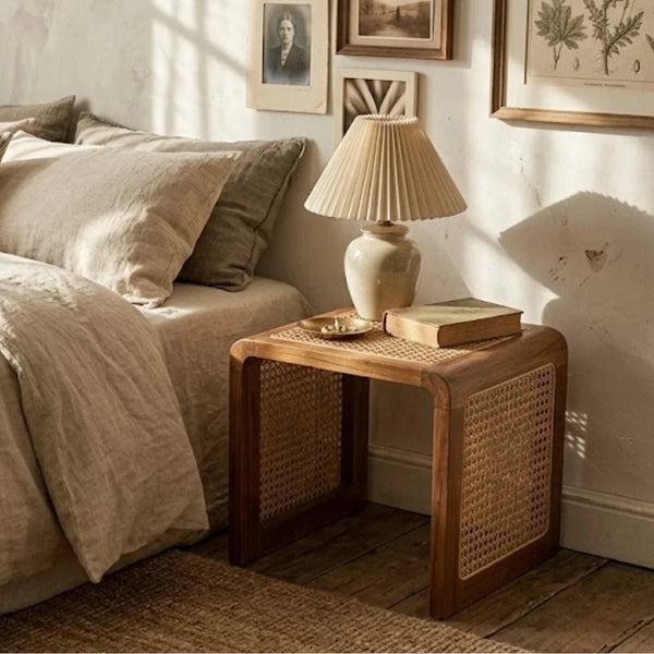 Berlin Solid Wood Rattan Side Table