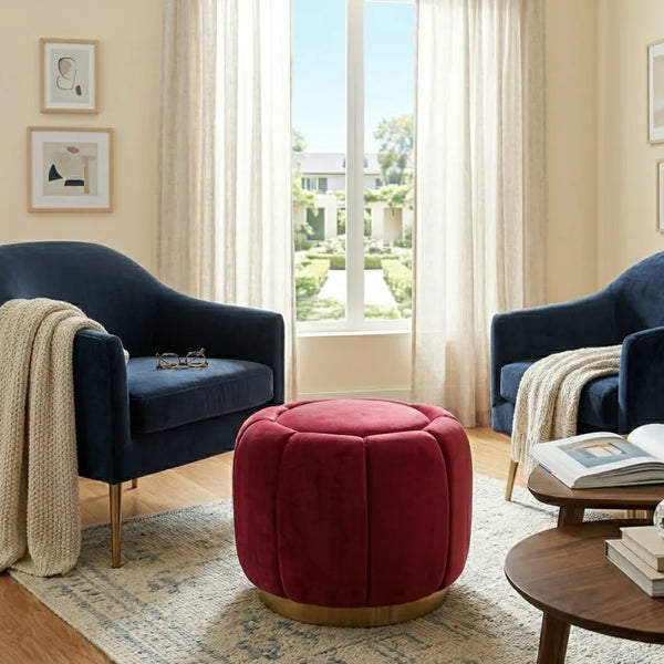 Bizana Tulip Fabric Ottoman in Red Colour