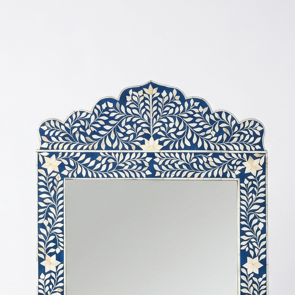 Bone Inlay Blue Floral Large Wall Mirror