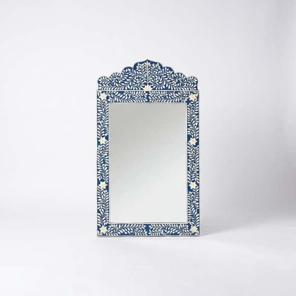 Bone Inlay Blue Floral Large Wall Mirror