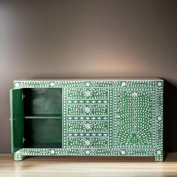 Bone Inlay Mother of Pearl Floral Sideboard