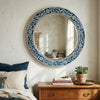Bone Inlay Round Floral Blue Vanity Wall Mirror
