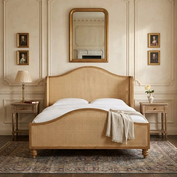Bordeaux Solid Wood Rattan Bed -All Sizes