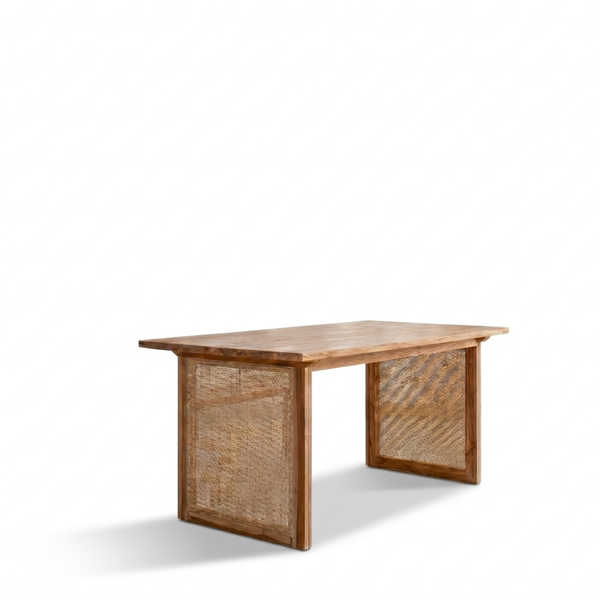 Burma Rattan Teakwood 6 Seater Dining Table Set With Bench