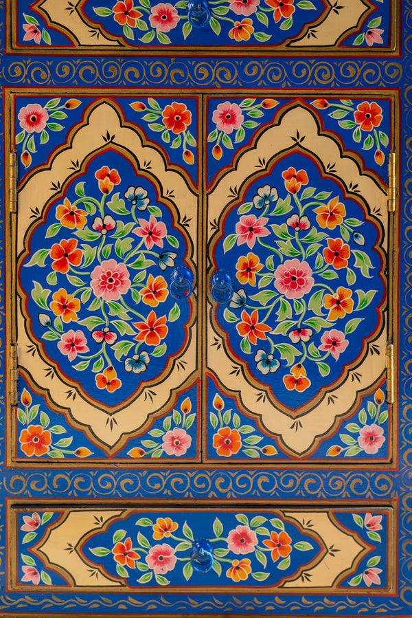 Hand Painted Mango Wood Cabinet for Storage