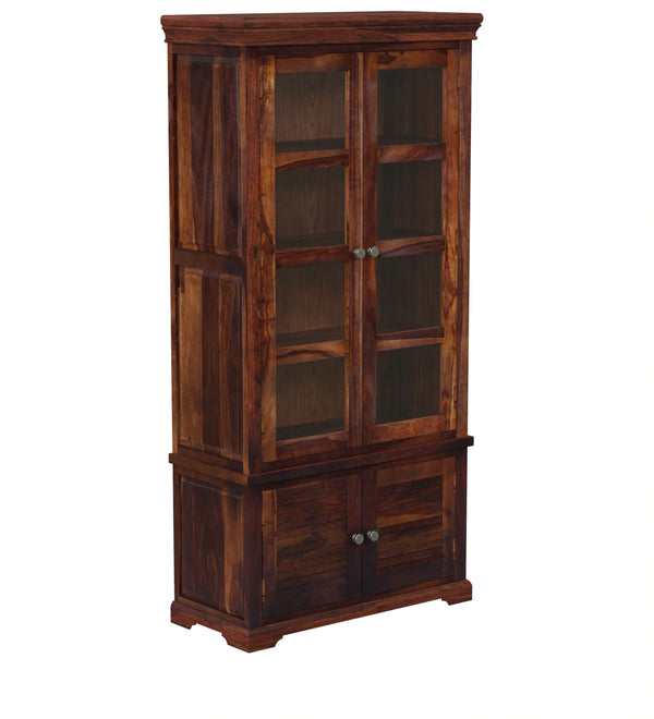 Classic Sheesham Wood Tall Crockery Unit in Provincial Teak Finish
