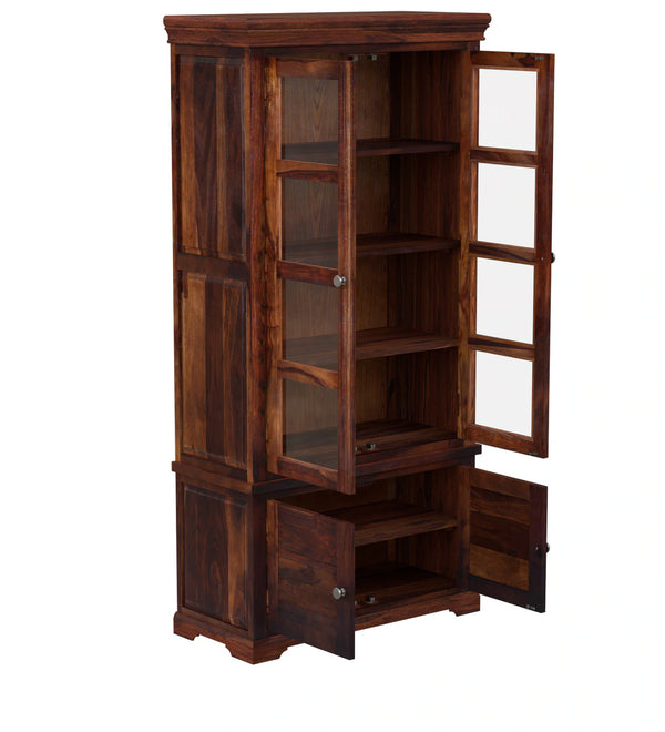 Classic Sheesham Wood Tall Crockery Unit in Provincial Teak Finish