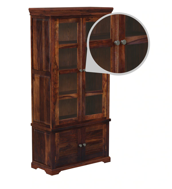 Classic Sheesham Wood Tall Crockery Unit in Provincial Teak Finish