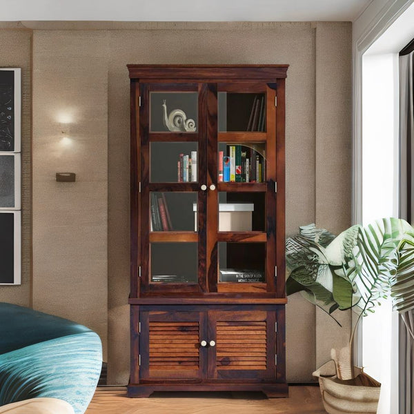 Classic Sheesham Wood Tall Crockery Unit in Provincial Teak Finish