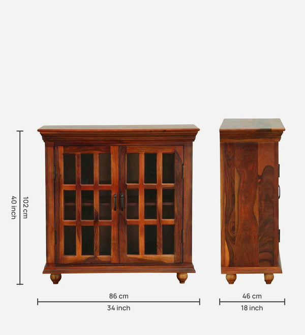 Classic Sheesham Wood Compact Crockery Unit In Honey Oak Finish